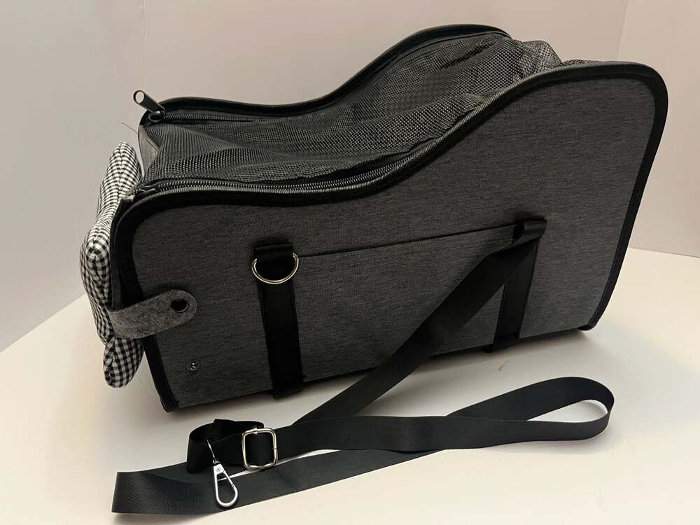Brand New Soft-Sided Pet car seat Bag with Gingham Plaid Interior and Bone Shape